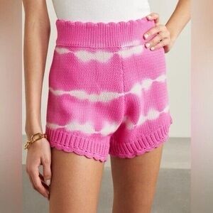 LoveShackFancy Karissa Tie Dye Pink and White Knit High Waist Shorts